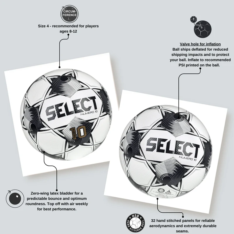 Select v25 Numero 10 NFHS Soccer Ball White / Black - Image 2